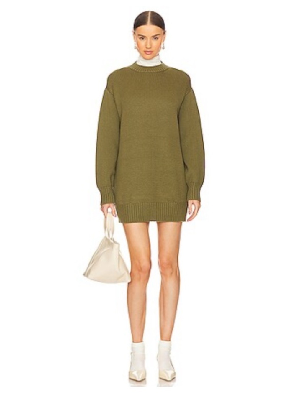 L'Academie Olive Green Knit Mini Manal Sweater Dress NWT Medium